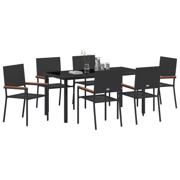 vidaXL Set da Pranzo per Giardino con cuscino 7 pcs Nero polyrattan