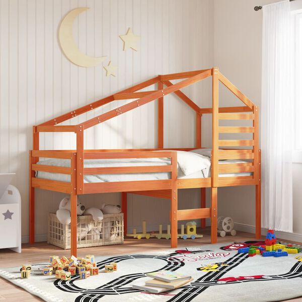 vidaXL Tetto Letto Bambini Marrone Cera 188x97x113 Legno Massello Pino