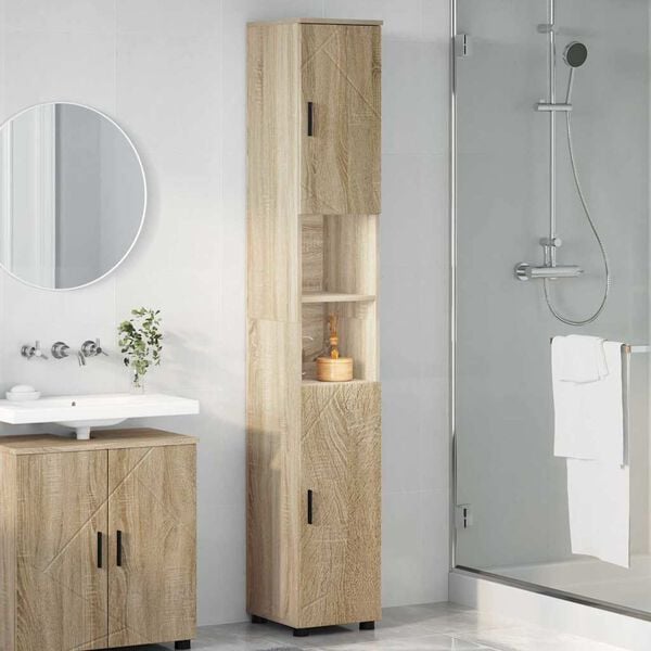 vidaXL Mobile da Bagno con porta Rovere Sonoma 30 x 35 x 192 cm