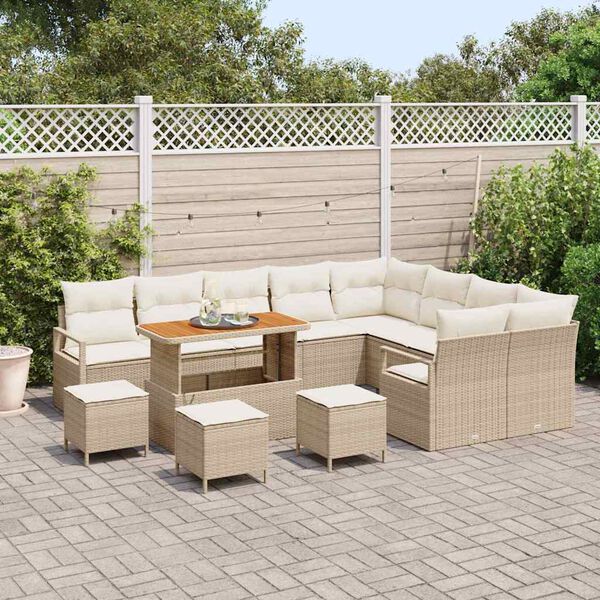 vidaXL Set Divano da Giardino con cuscino 13 pcs Beige Poly Rattan