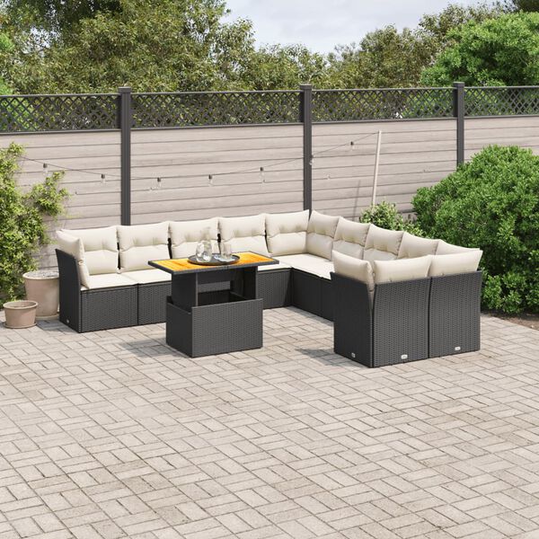 vidaXL Set Divani da Giardino 11 pz con Cuscini in Polyrattan Nero
