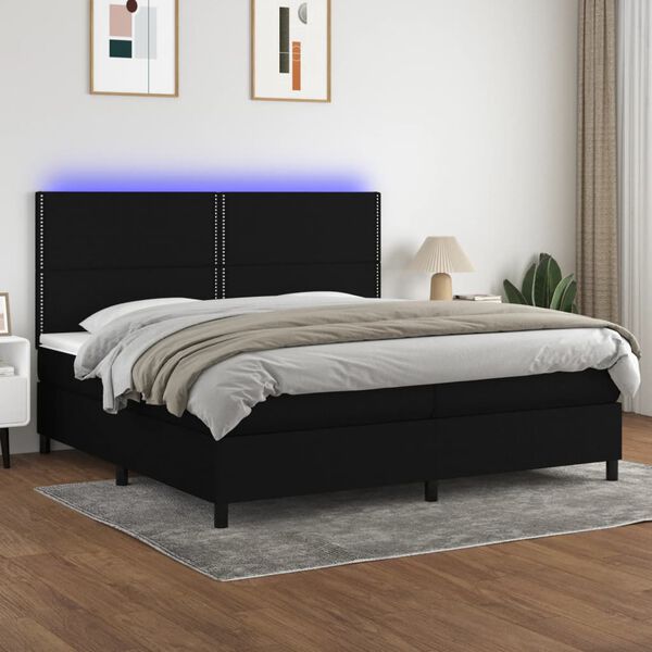 vidaXL Letto a Molle Materasso e LED Nero 200x200cm in Tessuto