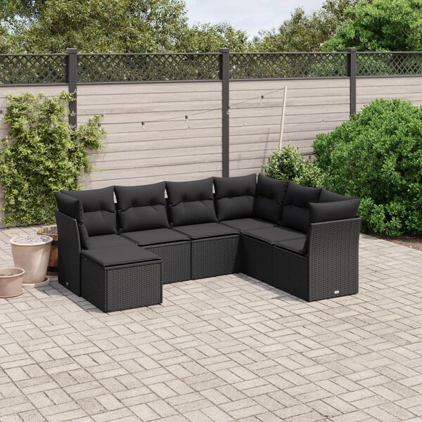 vidaXL Set Divani da Giardino con Cuscini 7pz Nero Polyrattan