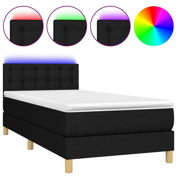 vidaXL Letto a Molle con Materasso e LED Nero 80x200 cm in Tessuto