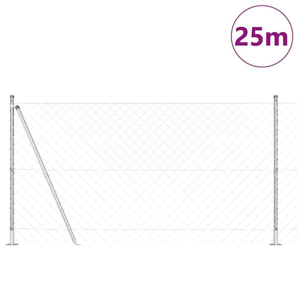 vidaXL Palo della recinzione Argento 25 x 1,2 m (maglie 60 x 60 mm)