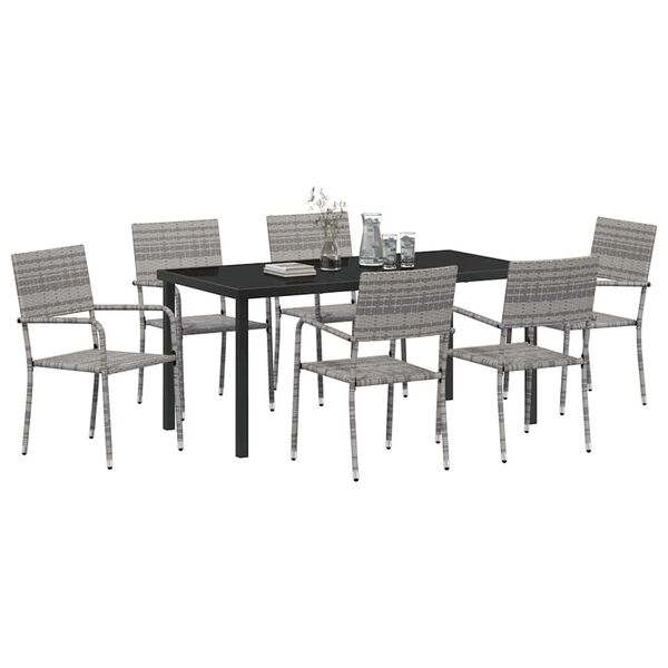 vidaXL Set da Pranzo per Giardino con cuscino 7 pcs Grigio polyrattan