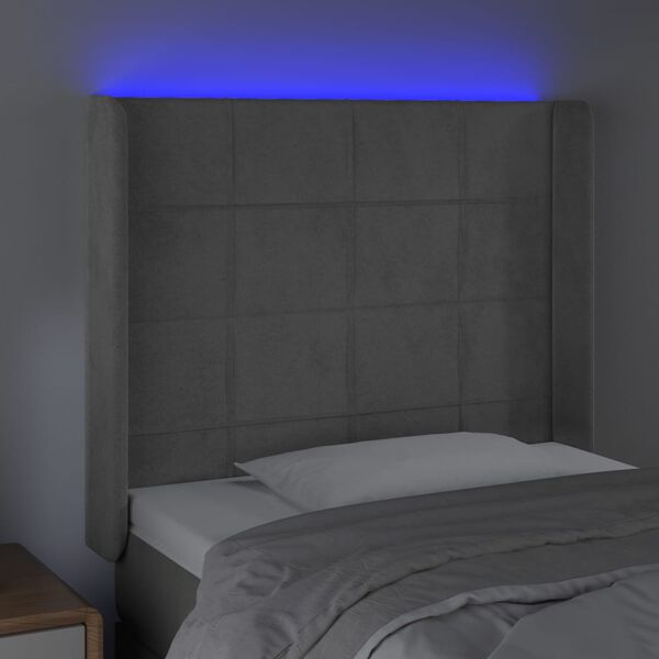 vidaXL Testiera a LED Grigio Chiaro 103x16x118/128 cm in Velluto