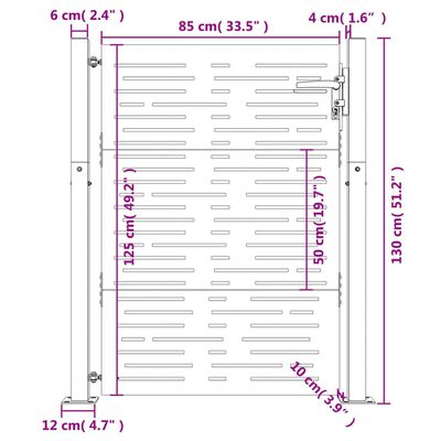 vidaXL Cancello da Giardino 105x130 cm Acciaio Corten Design Quadrato