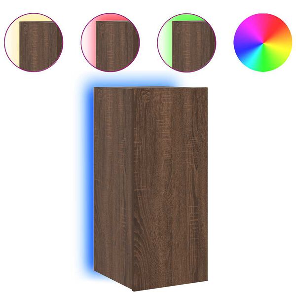 vidaXL Mobile TV a Parete con Luci LED Rovere Marrone 30,5x35x70 cm