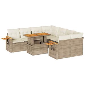 vidaXL Set Divano da Giardino 9 pz con Cuscini Beige Polyrattan Acacia