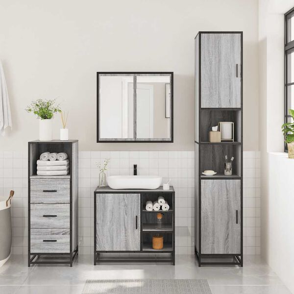 vidaXL Set Mobili da Bagno 3 pz Grigio Sonoma in Legno Multistrato