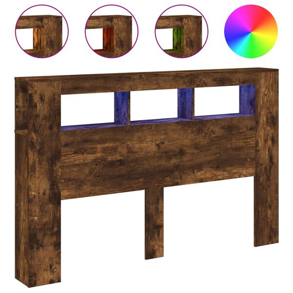 vidaXL Testiera LED Rovere Fumo 160x18,5x103,5 cm Legno Multistrato