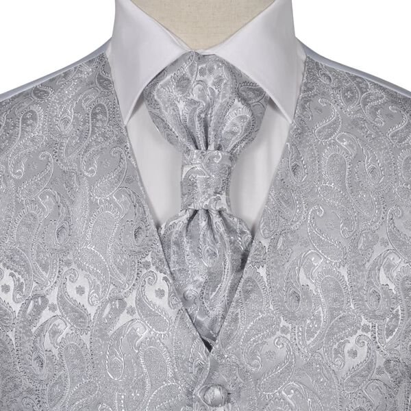 vidaXL Set Gilet di Nozze da Uomo Paisley Elegante Taglia 52 Argento
