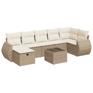 vidaXL Set Divani da Giardino 7 pz con Cuscini Beige in Polyrattan