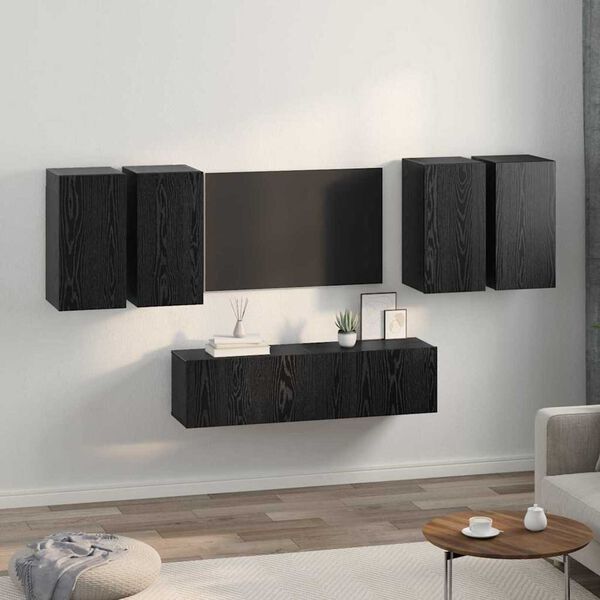 vidaXL Set mobile TV Montaggio a parete Rovere Nero Legno multistrato