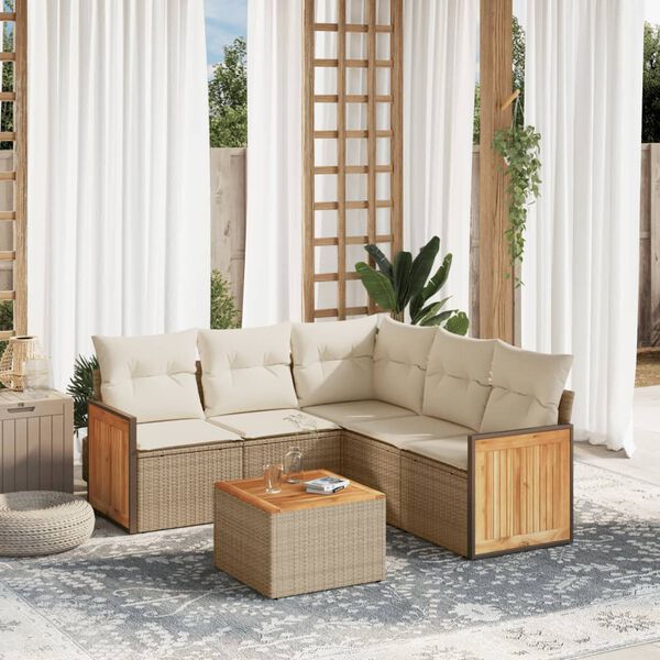 vidaXL Set Divano da Giardino 6 pz con Cuscini Beige in Polyrattan