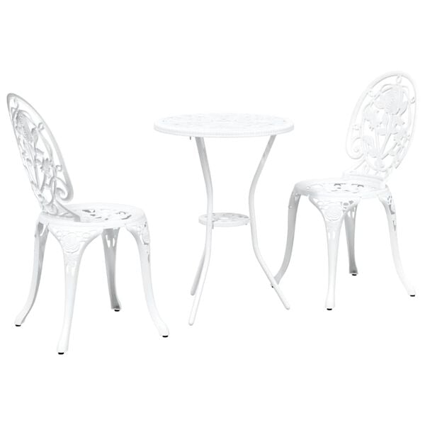 vidaXL Set Bistro da Giardino 3 pcs Bianco Alluminio