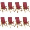 vidaXL Sedie Reclinabili Pieghevoli con Cuscini 8 pz in Legno di Teak