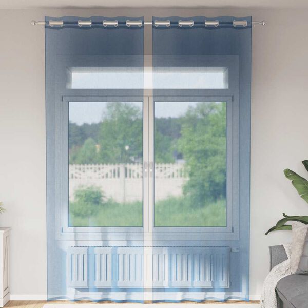 vidaXL Tende in Voile con Occhielli 2 pz Blu Reale