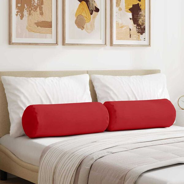 vidaXL Cuscini a rullo 2 pcs Rosso Ø 25 x 70 cm Tessuto