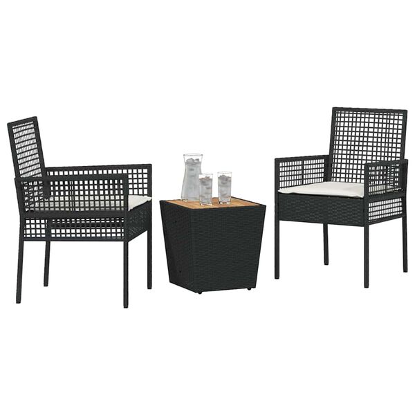 vidaXL Set Bistro da Giardino 3 pcs Nero Poly Rattan