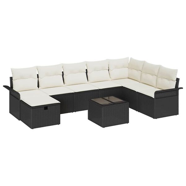 vidaXL Set Divano da Giardino 9 pcs Nero e Crema polyrattan