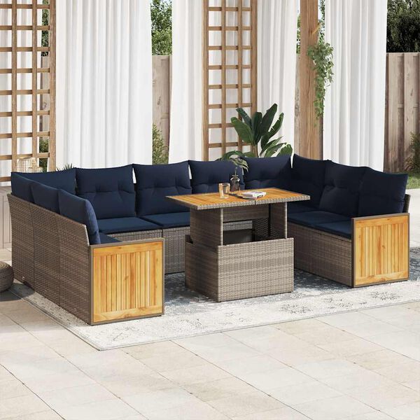 vidaXL Divano Giardino 10 pz con Cuscini Grigio in Polyrattan Acacia
