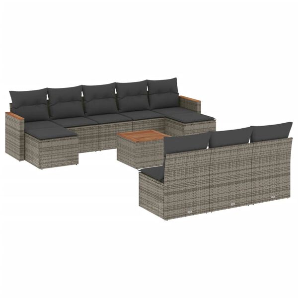 vidaXL Set Divani da Giardino 11 pz con Cuscini in Polyrattan Grigio