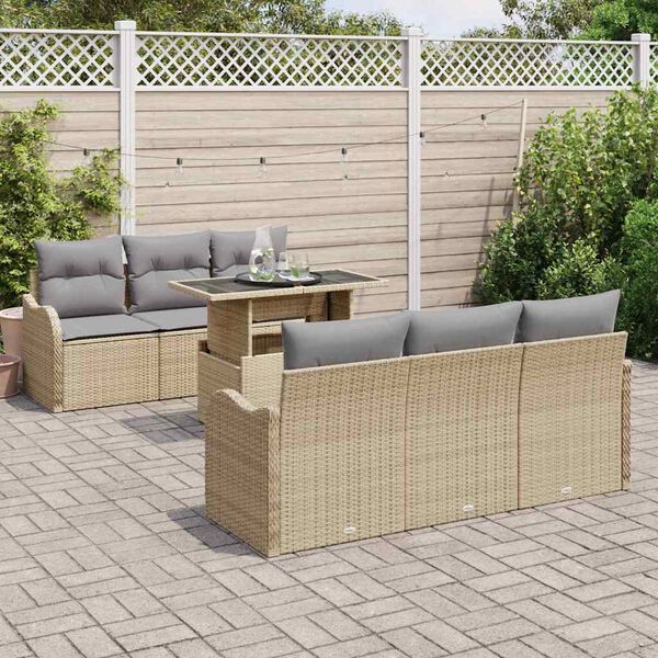 vidaXL Set Divano da Giardino con cuscino 7 pcs Beige Poly Rattan