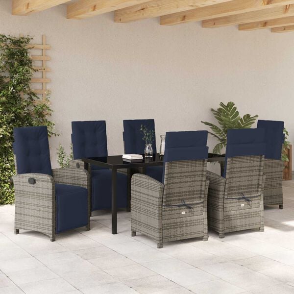 vidaXL Set da Pranzo per Giardino con cuscino 7 pcs Grigio polyrattan