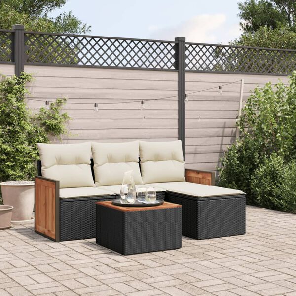 vidaXL Set Divani da Giardino 5 pz con Cuscini in Polyrattan Nero