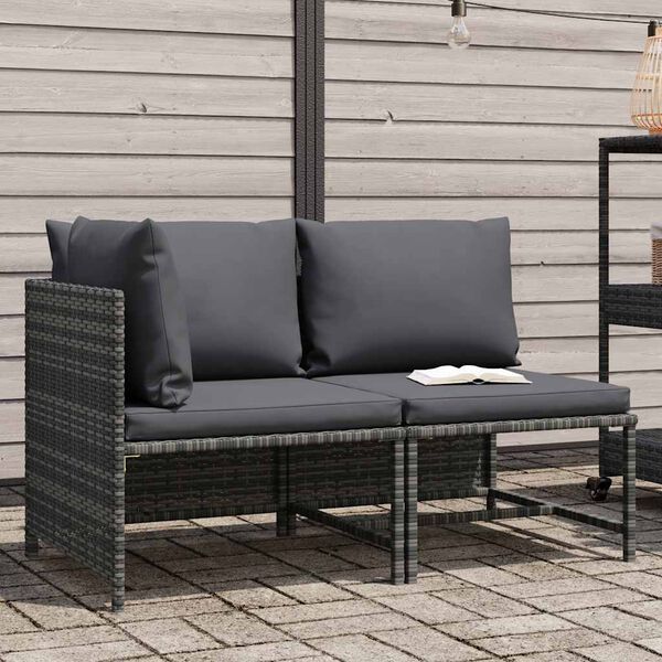 vidaXL Set Divani da Giardino 2 pz con Cuscini in Polyrattan Grigio