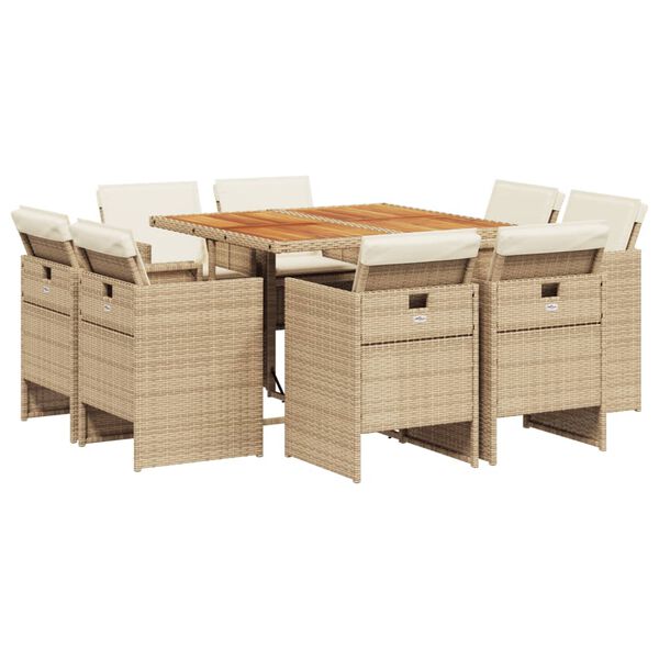 vidaXL Set da Pranzo da Giardino 9 pz con Cuscini Beige in Polyrattan