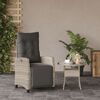 vidaXL Sedia Reclinabile Giardino Poggiapiedi Grigio Chiaro Polyrattan