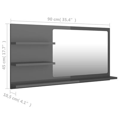 vidaXL Specchio da Bagno Grigio Lucido 90x10,5x45 cm Legno Multistrato