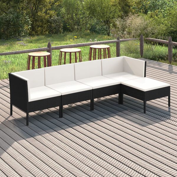 vidaXL Set Divani da Giardino 5 pz con Cuscini in Polyrattan Nero