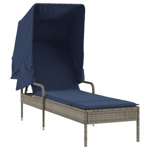 vidaXL Lettino prendisole con baldacchino in Polyrattan Grigio
