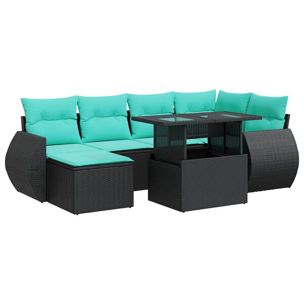 vidaXL Set Divani da Giardino con Cuscini 7pz Nero Polyrattan Acacia