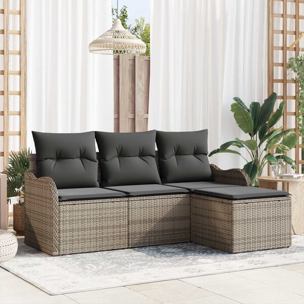 vidaXL Set Divano da Giardino con cuscino 4 pcs Grigio Poly Rattan