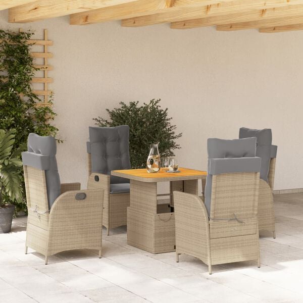 vidaXL Set da Pranzo da Giardino 5 pz con Cuscini Beige in Polyrattan
