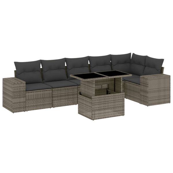 vidaXL Set Divani da Giardino 7 pz con Cuscini Grigio in Polyrattan