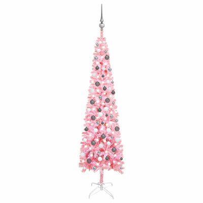 vidaXL Albero di Natale Sottile Preiluminato con Palline Rosa 210 cm