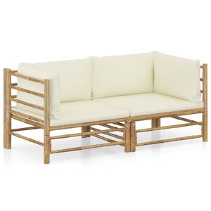 vidaXL Set Divani da Giardino 2 pz con Cuscini Bianco Crema in Bamb&ugrave;