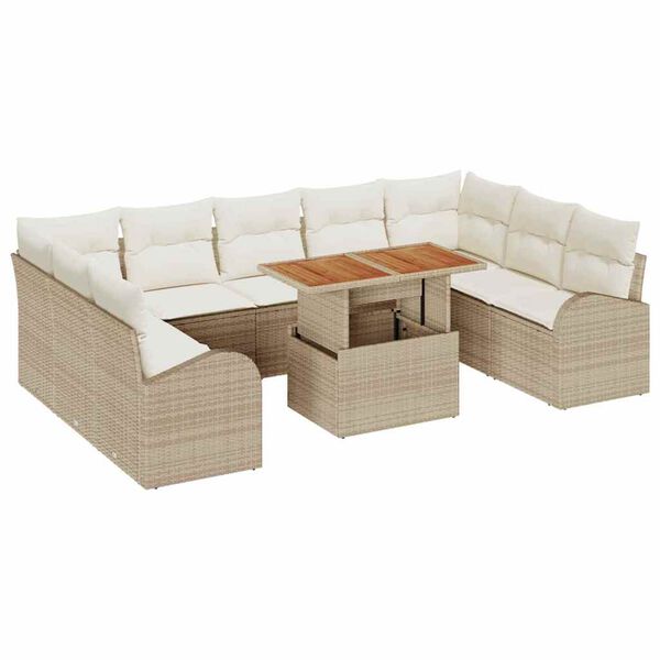 vidaXL Set Divano da Giardino 10 pcs Beige Poly Rattan