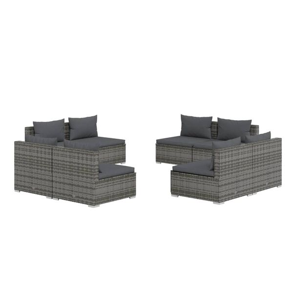vidaXL Set Divani da Giardino 8 pz con Cuscini in Polyrattan Grigio