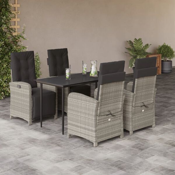 vidaXL Set Pranzo da Giardino 5pz con Cuscini Grigio Chiaro Polyrattan