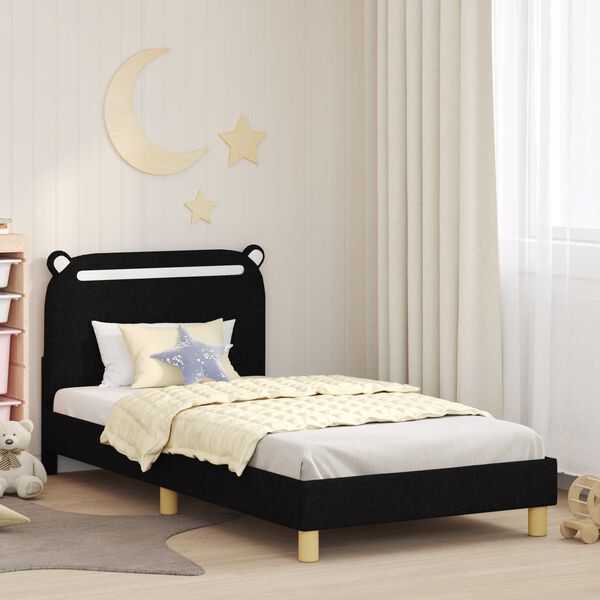vidaXL Struttura letto bambini con testata Nero 90 x 190 cm Tessuto