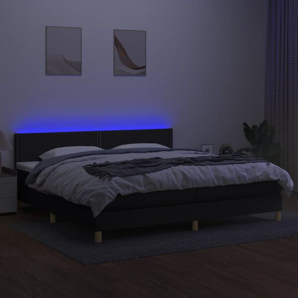 vidaXL Letto a Molle Materasso e LED Nero 200x200cm in Tessuto