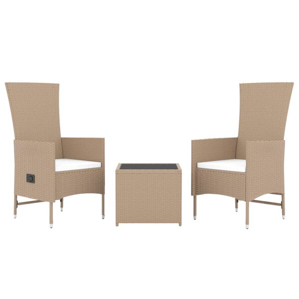 vidaXL Set Mobili da Giardino 3 pz Beige Polyrattan e Acciaio