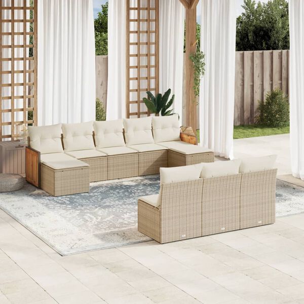 vidaXL Set Divano da Giardino 10 pz con Cuscini Beige in Polyrattan